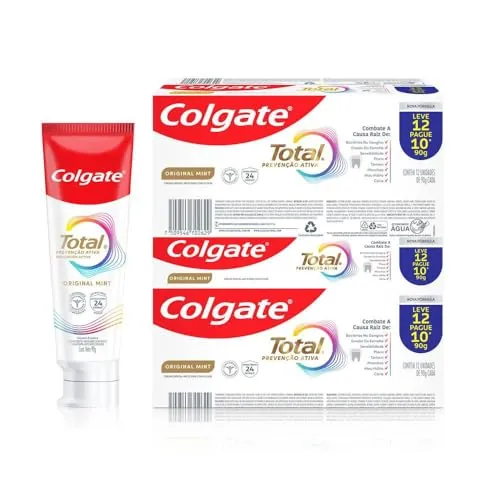 Colgate Creme Dental Total Original Mint, Prevenção Ativa, 90g 12 Unidades
