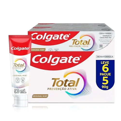 Colgate Creme Dental Total Original Mint, Prevenção Ativa, 90g 6 Unidades