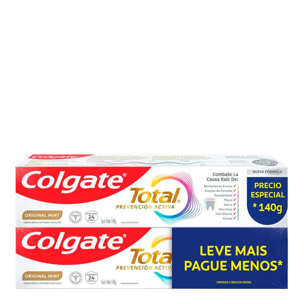 Pack Creme Dental Original Mint Colgate Total Prevenção Ativa 2 Unidades 140g