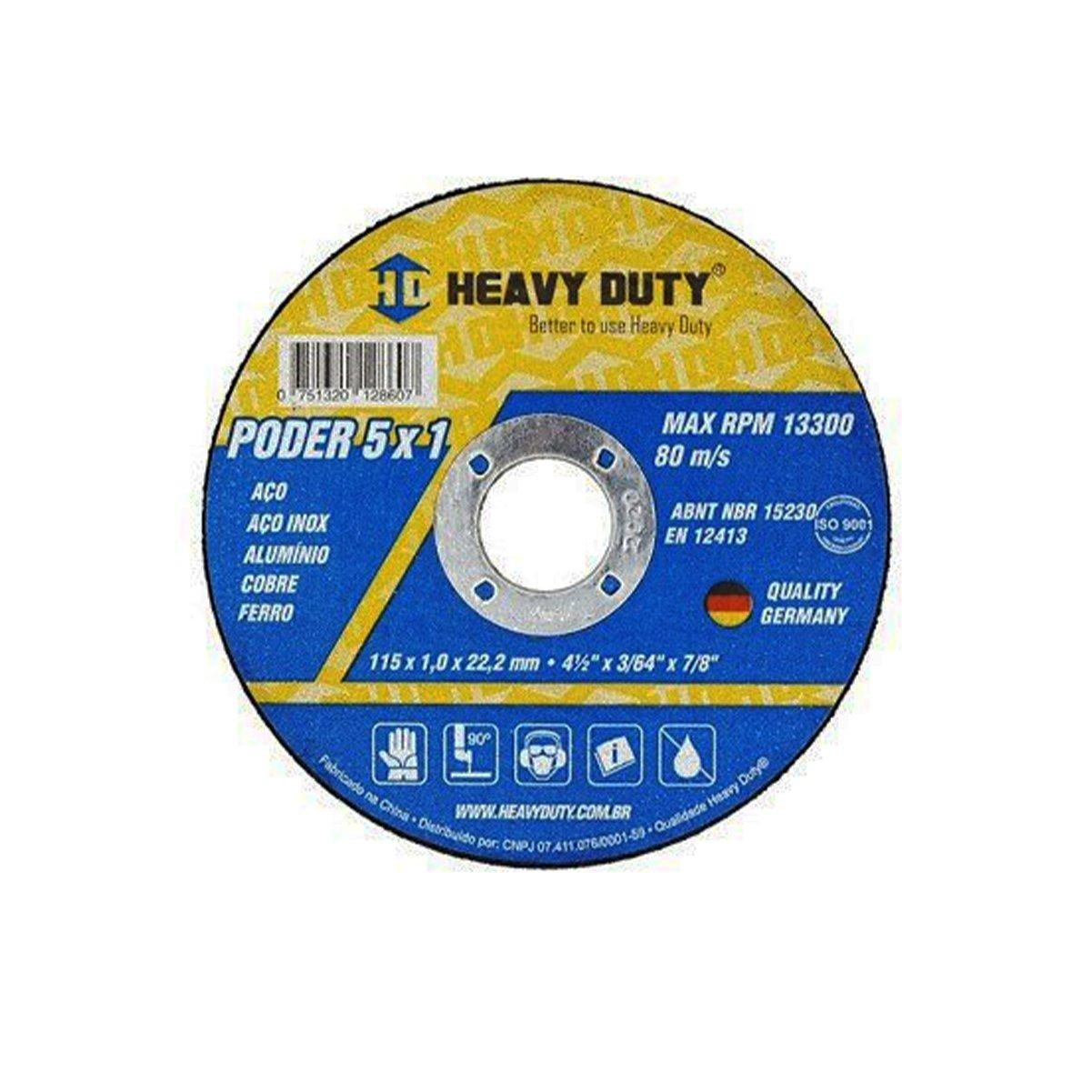 Disco Corte Aço Inox 5x1 4.1/2"  115x1,0x22,2mm - Heavy Duty, Tamanho: 4.1/2"