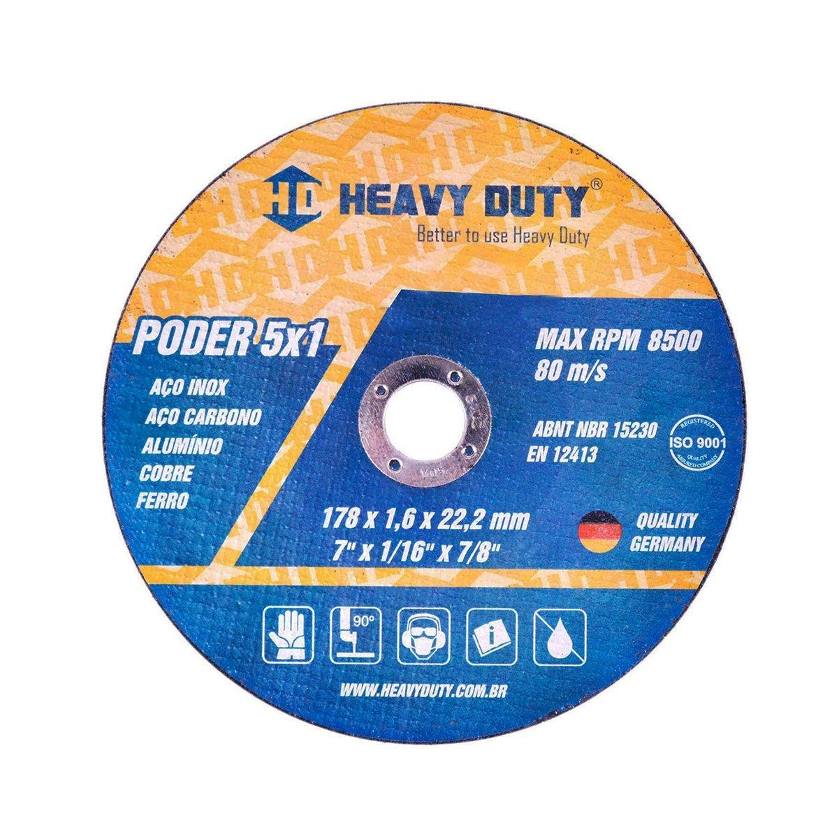 Disco Corte Aço Inox 5x1 7" - 177,8x1,6x22,2mm - H.duty, Tamanho: 7"