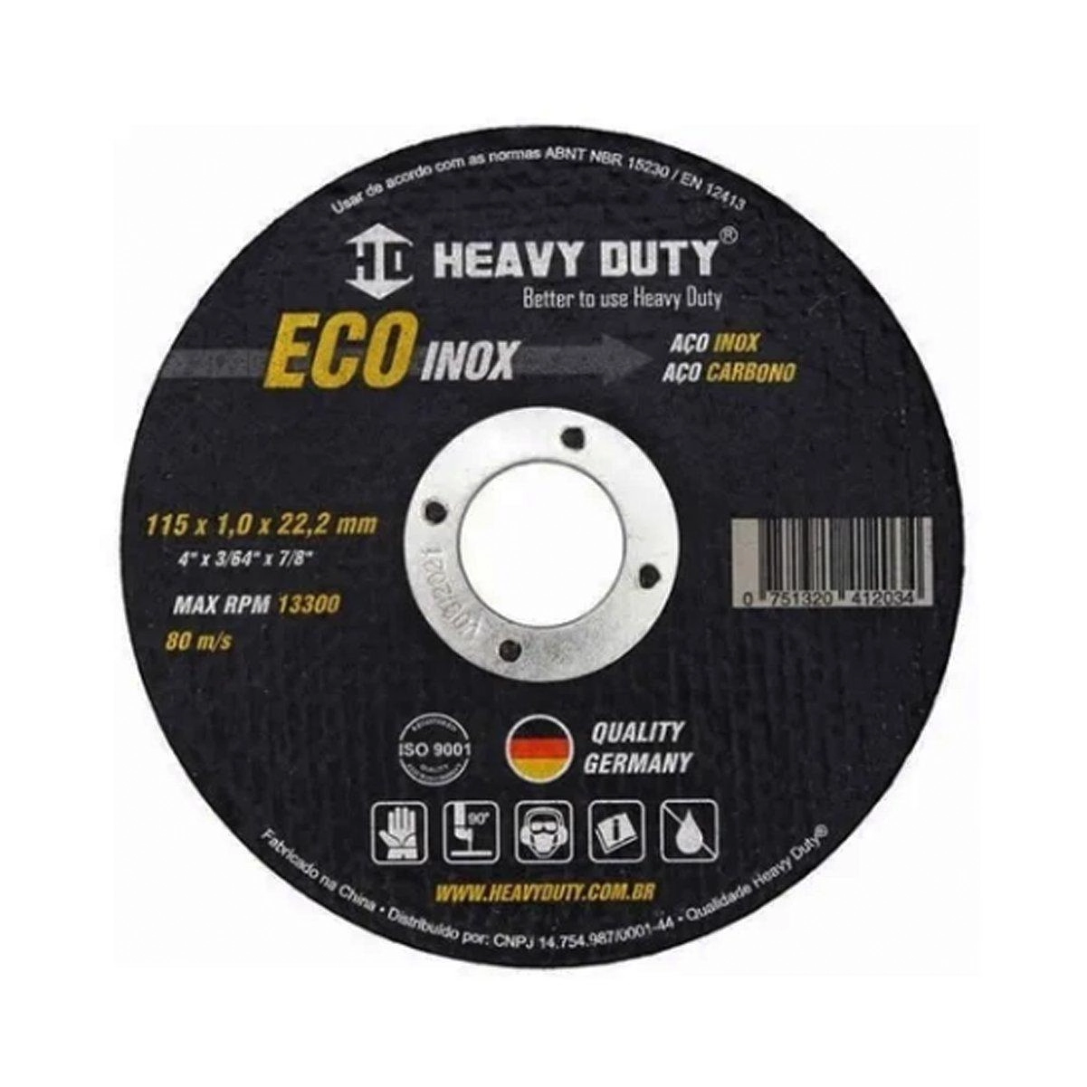 Disco Corte Aço Ecoinox 4.1/2" - 115x1,0x22,2mm – Heavy Duty, Tamanho: 4.1/2"