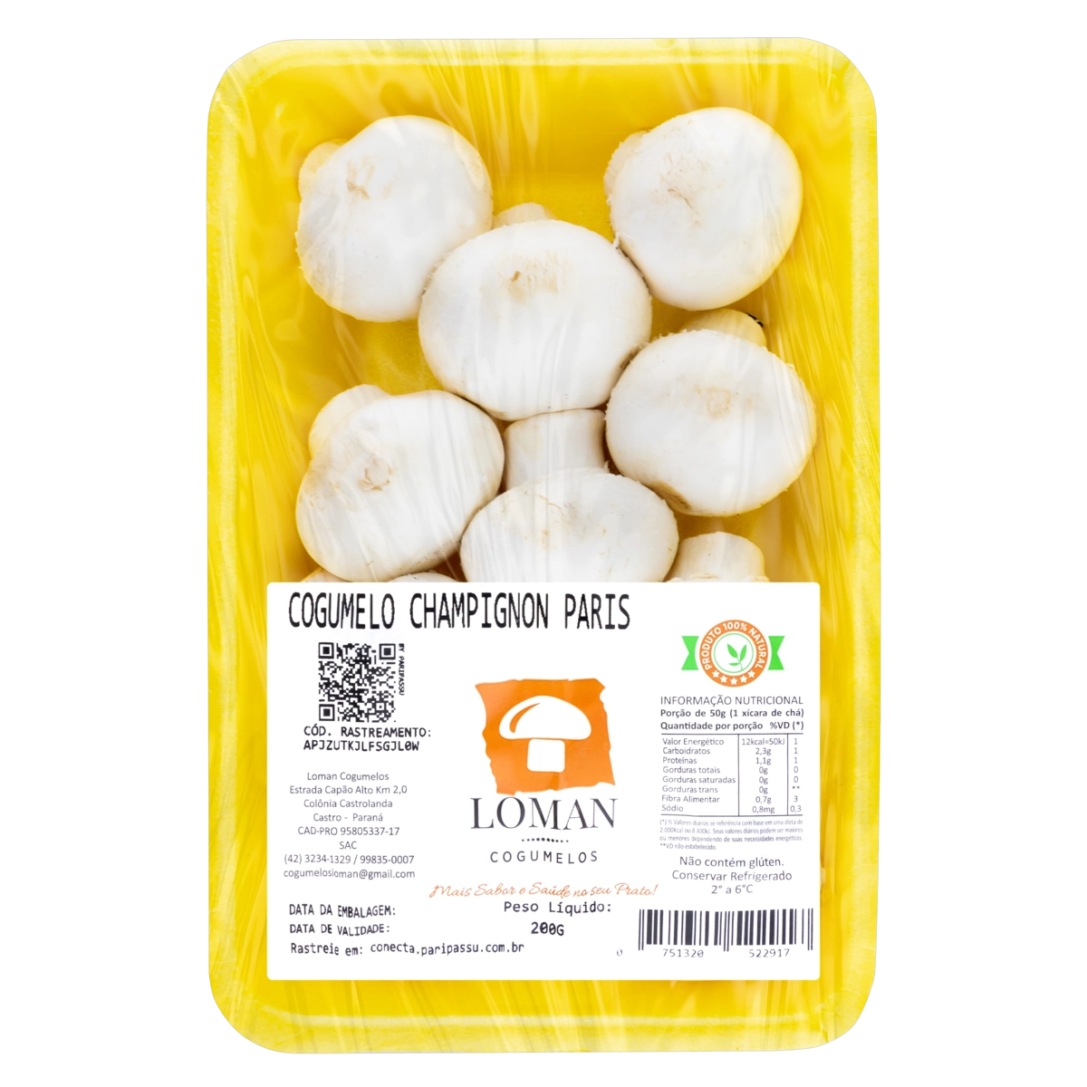 Cogumelo Champignon Paris Loman Cogumelos Bandeja 200g