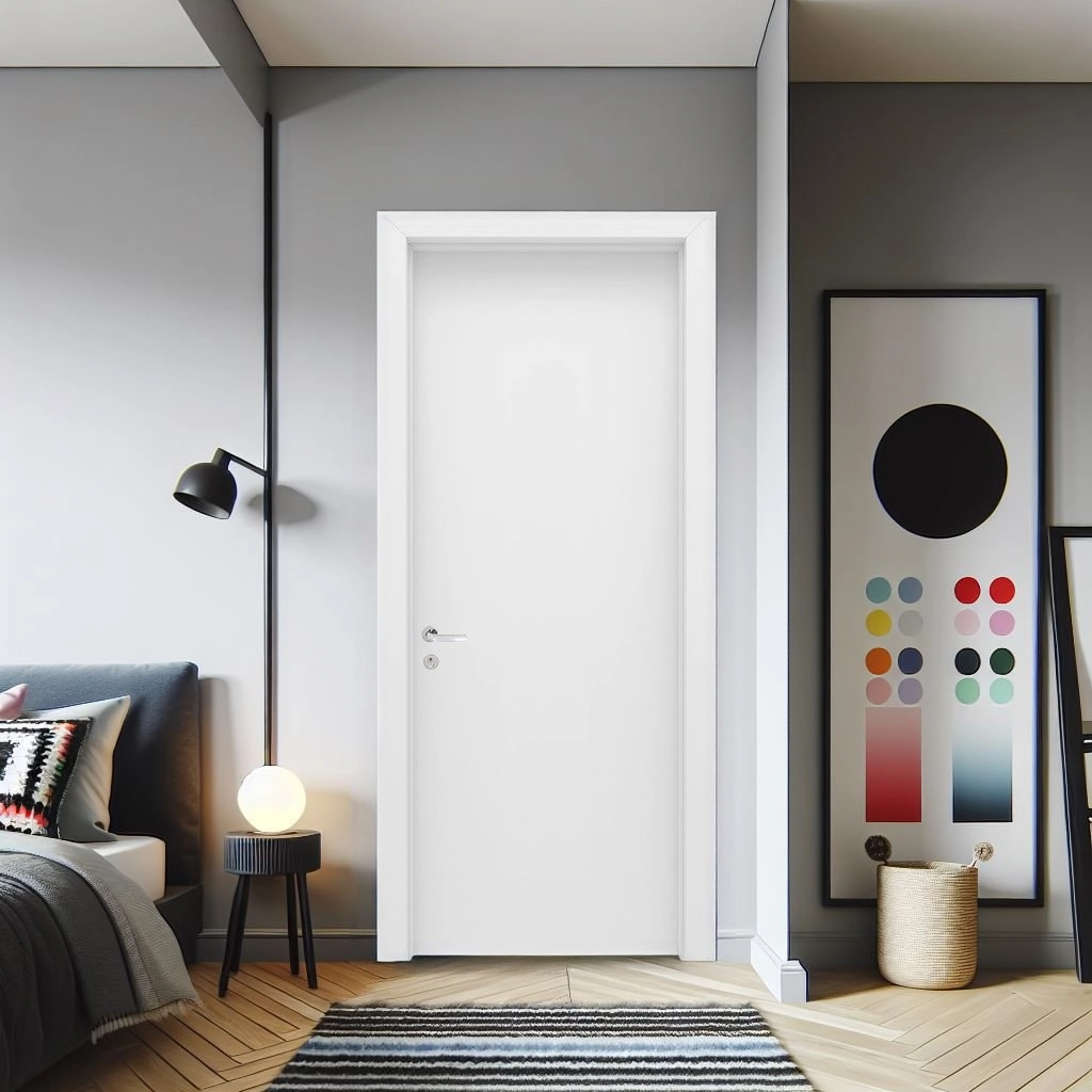 Kit Porta De Madeira 210x70cm Lisa Laqueada Esquerda Moldufama Branco