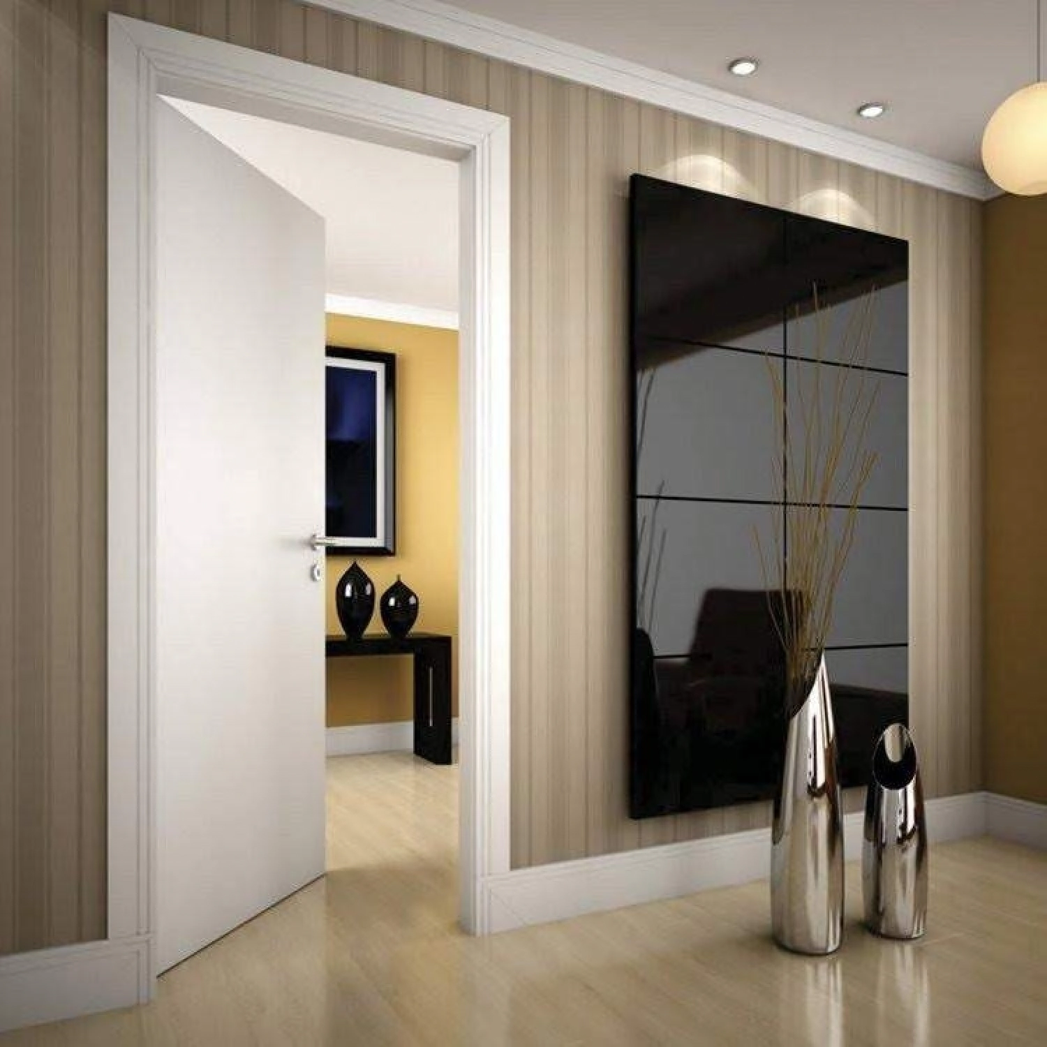 Kit Porta De Madeira 210x60cm Lisa Laqueada Direita Moldufama Branco