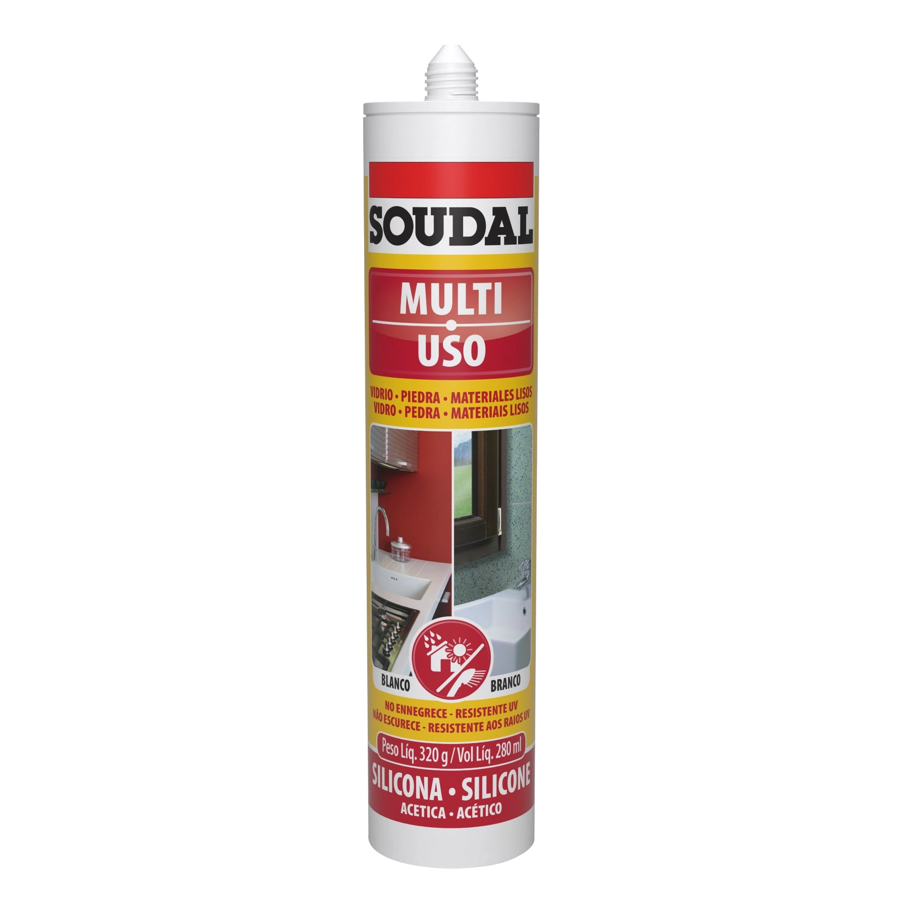 Silicone Acético Multiuso para Áreas Internas Branco Tubo 320g Soudal