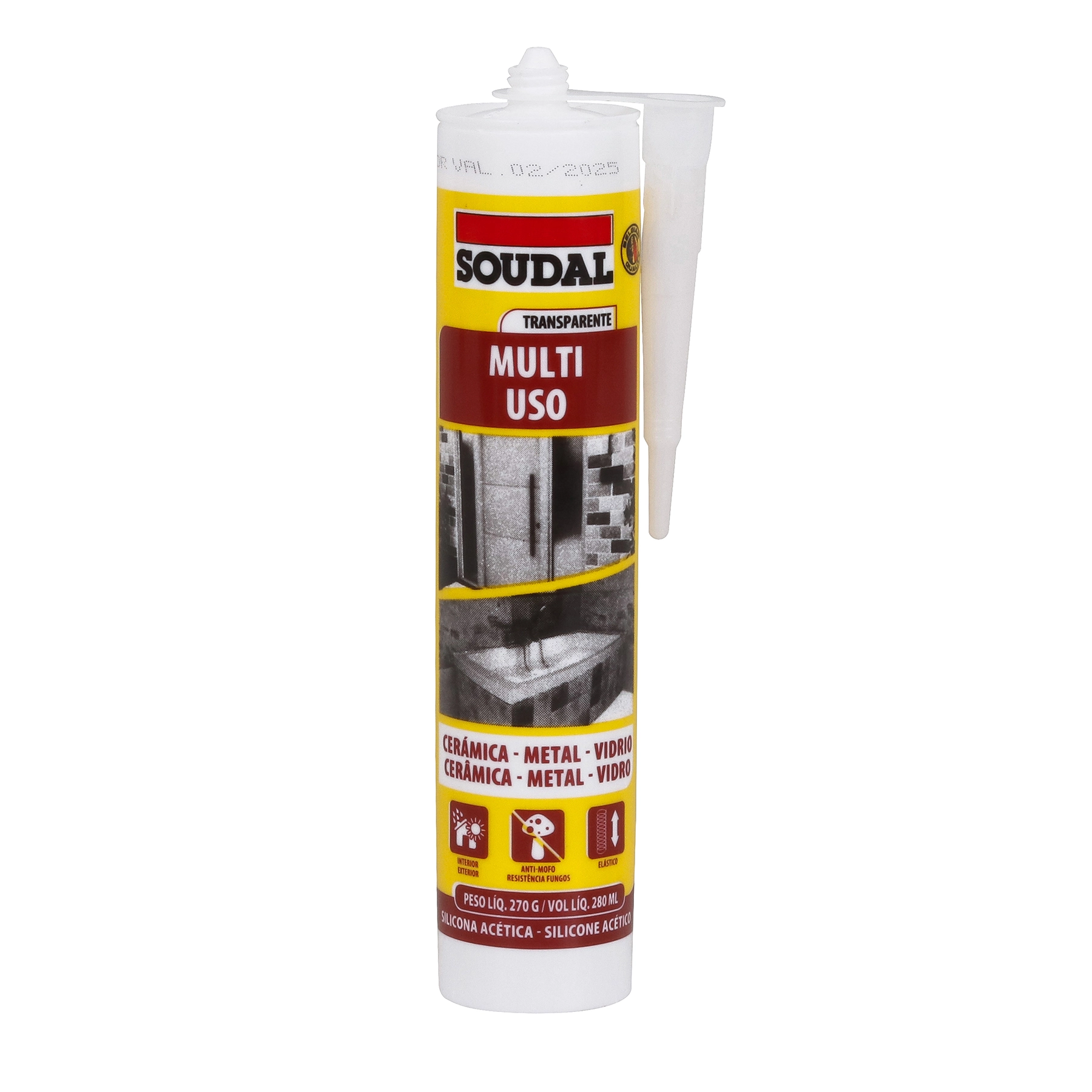Silicone Acético Multiuso para Áreas Internas Transparente Tubo 275g Soudal