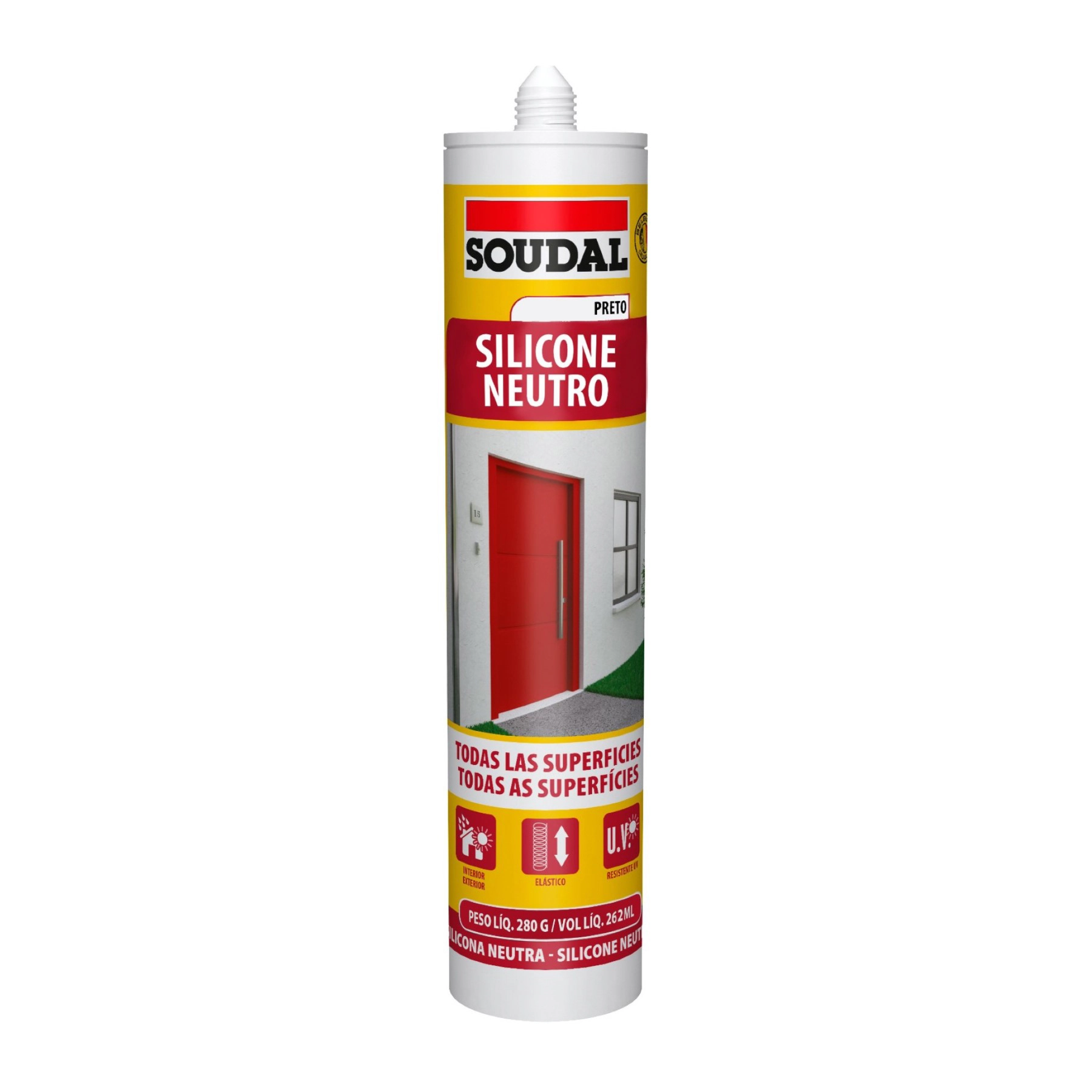Silicone Neutro para Portas e Janelas Preto Tubo 280g Soudal