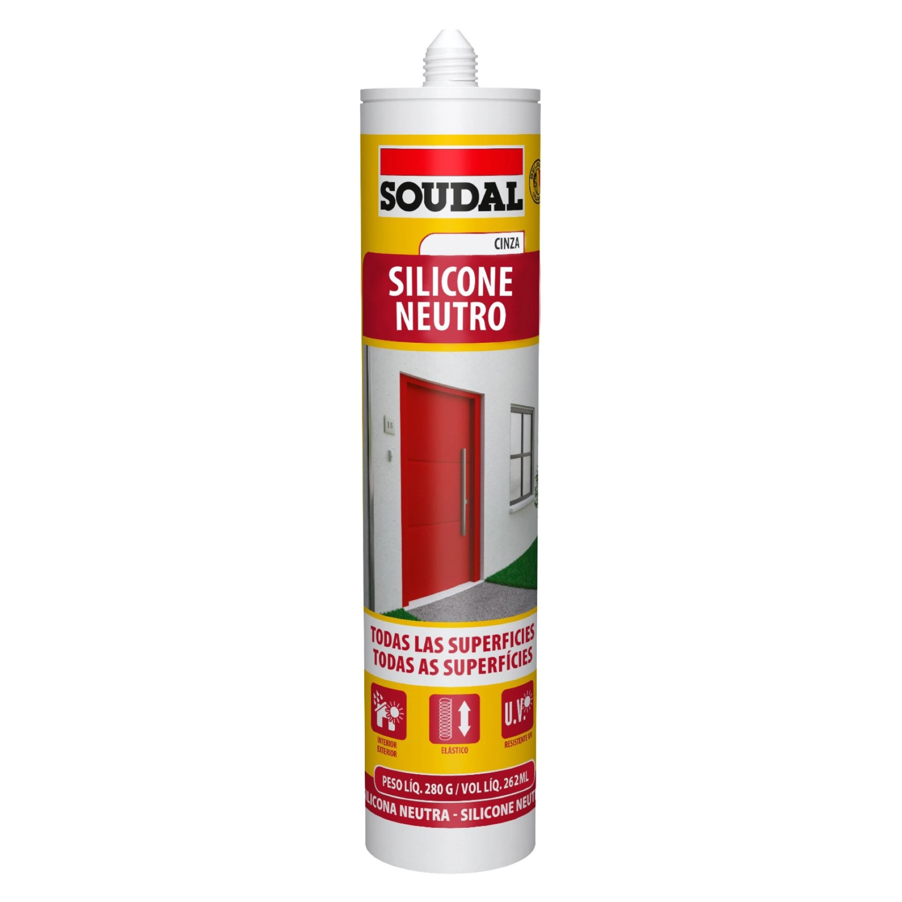 Silicone Neutro para Portas e Janelas Cinza Tubo 280g Soudal