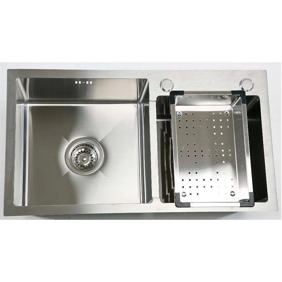 Cuba De Cozinha Pia Gourmet Quadrada Aço Inox 304 Escovado 76 x 44 x 25 + Dispenser de sabão