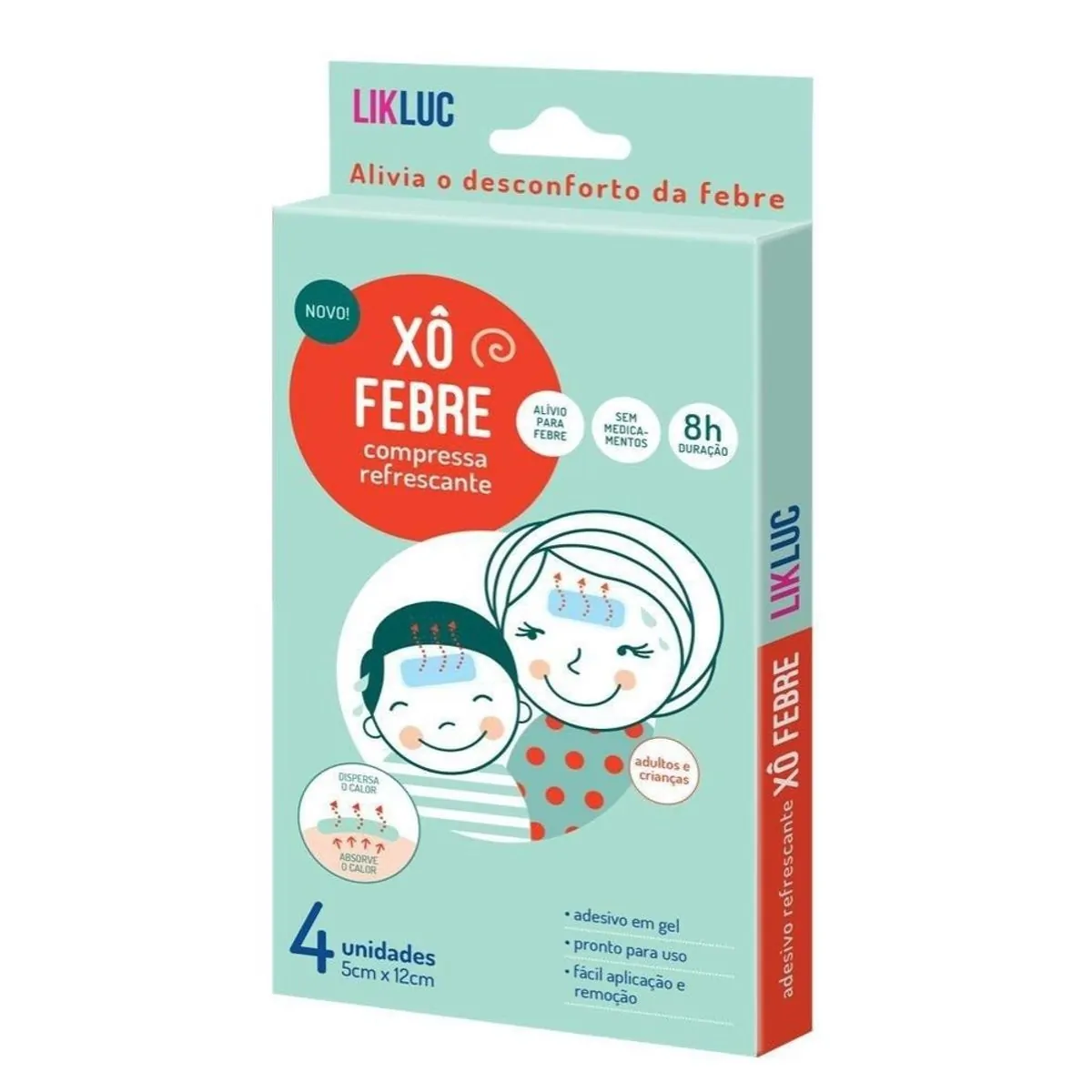 Compressa Refrescante Gel Para Febre Likluc Xô Febre 5cm X 12cm Caixa 4 Unidades