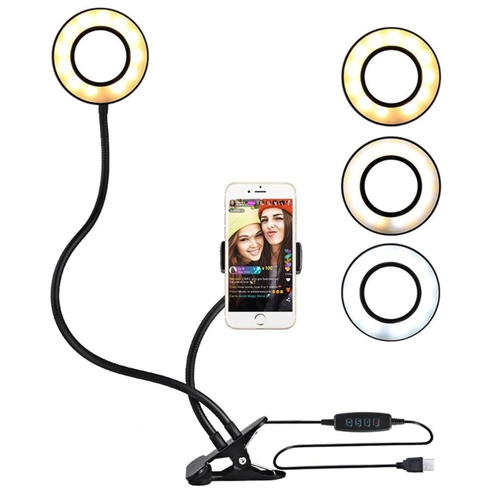 Iluminador Ring Light Anel Luz Led Articulado Youtube Maquiagem Foto Video Garra Celular