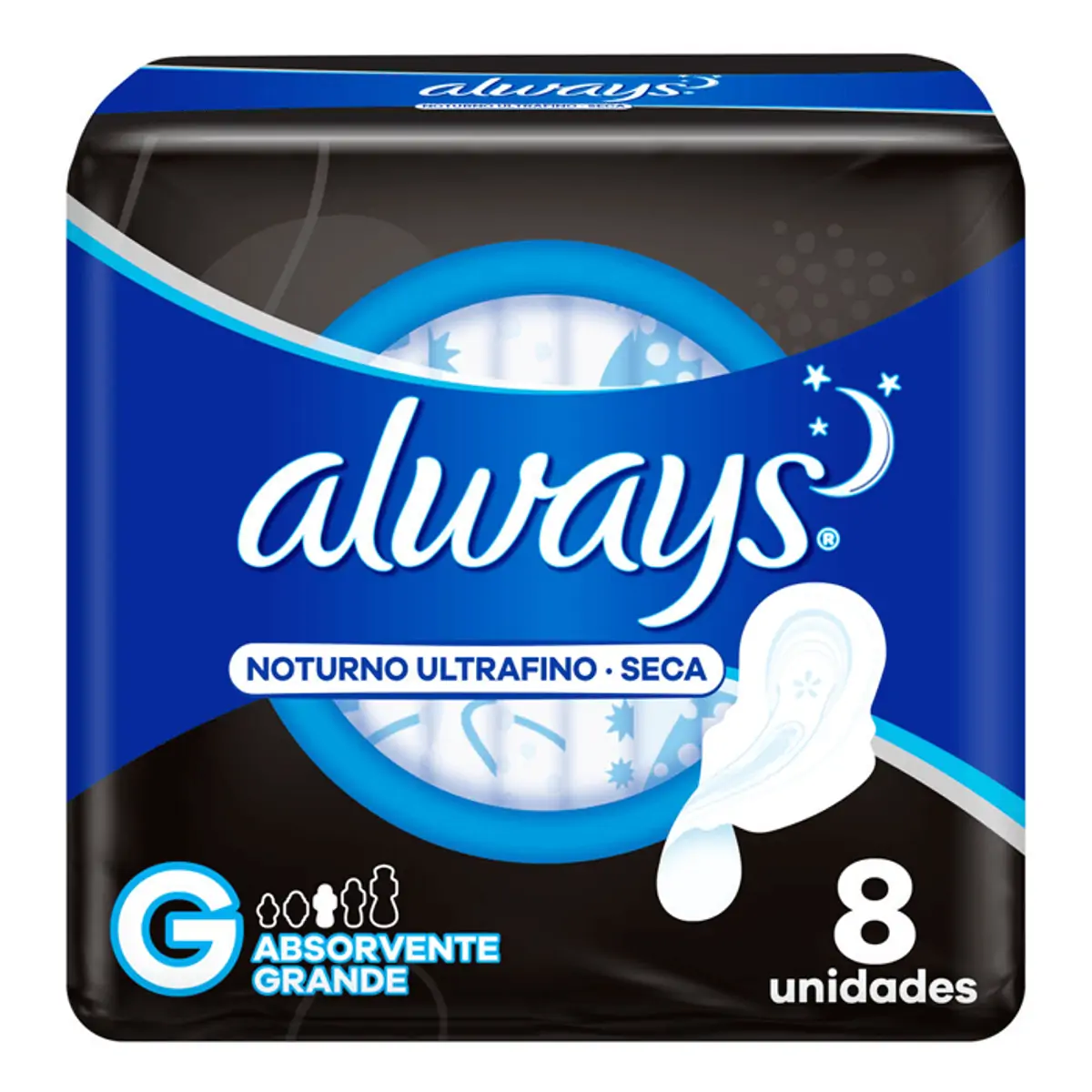 Absorvente Com Abas Ultrafino Seca Always Noturno Grande Pacote 8 Unidades