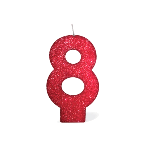 Vela Vermelha Glitter Numero 8