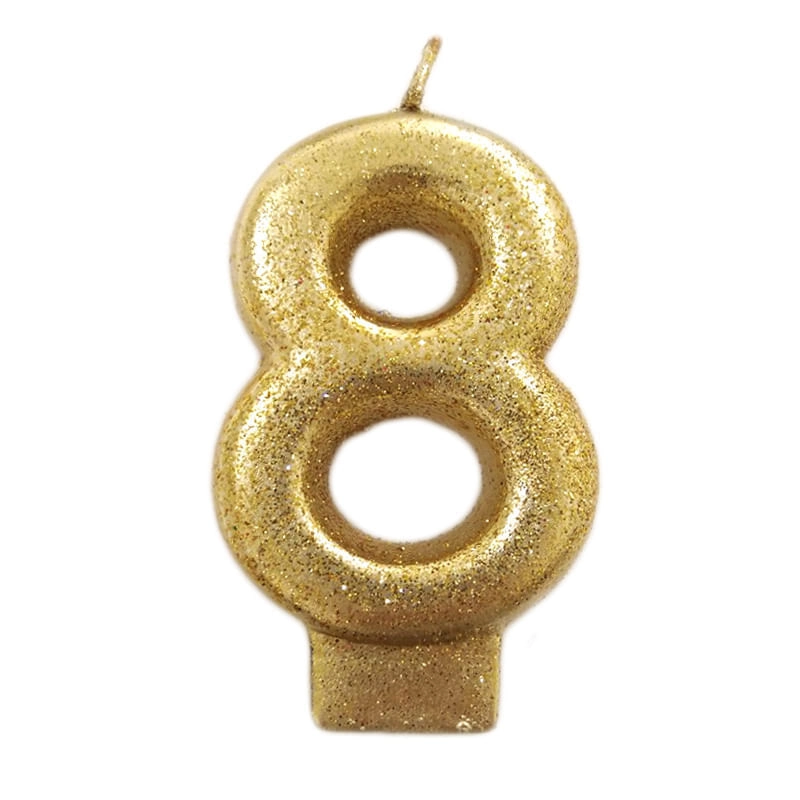 Vela Dourada Glitter Numero 8