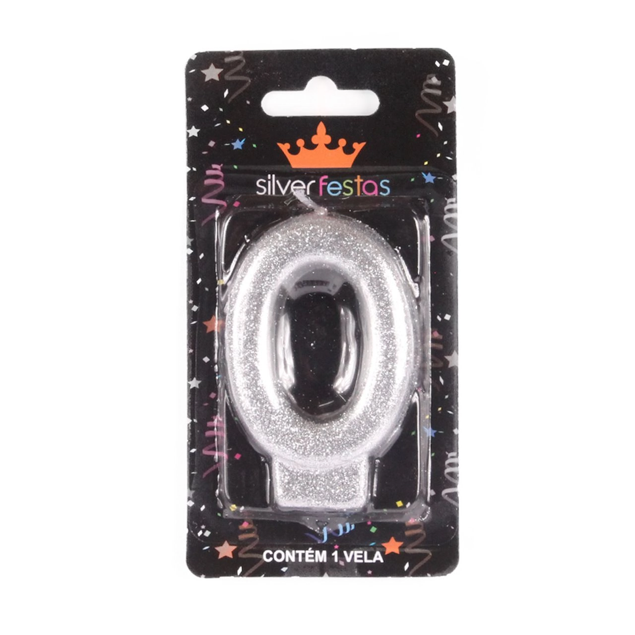 Vela Prateada Glitter Numero 0