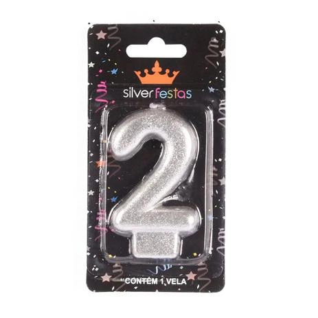 Vela Prateada Glitter Numero 2