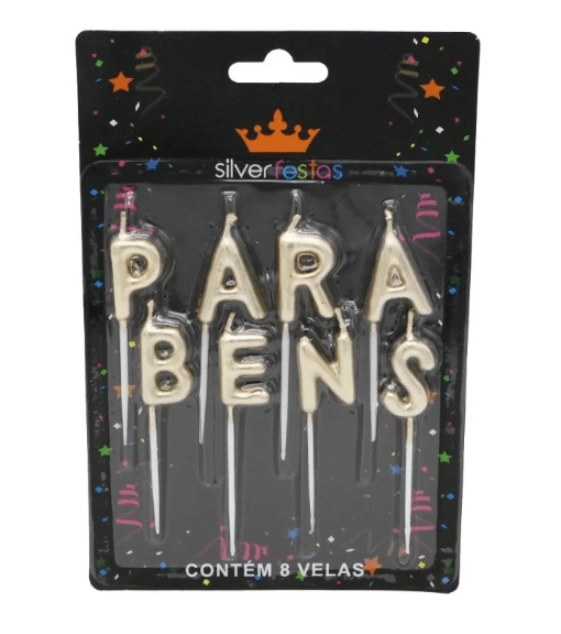 Vela Parabens Dourada V076 Silver Plastic