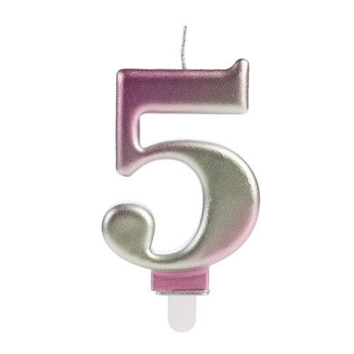 Vela Wave Rosa E Dourada Numero 5 Silver Plastic