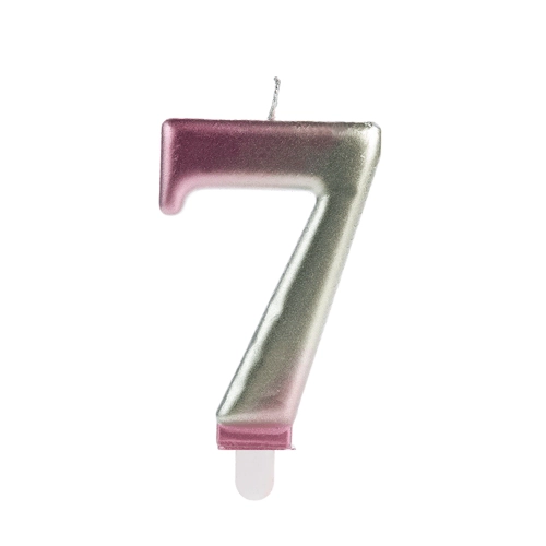 Vela Wave Rosa E Dourada Numero 7 Silver Plastic