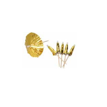 Palito P.dec Guarda Chuva 10cm Ouro C.12 Silver Plastic