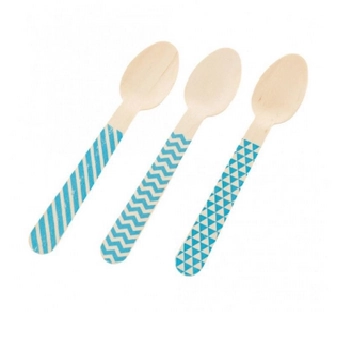Colher De Madeira Azul C/10 Silver Plastic