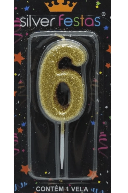 Vela Pq Dourada Glitter 6
