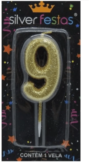 Vela Pq Dourada Glitter 9