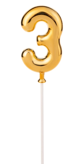 Topo De Bolo Dourado Numero 3