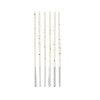Vela Silver Plastic Palito Gigante Branca C/dourado 6und Imp 17cm