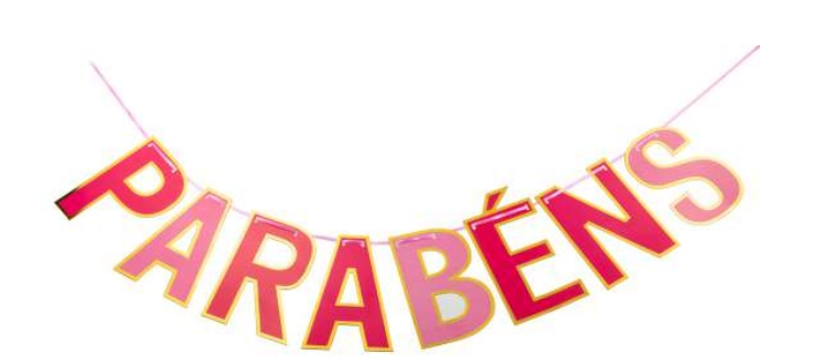 Faixa Parabens Rosa Borda Dourada Silver Plastic