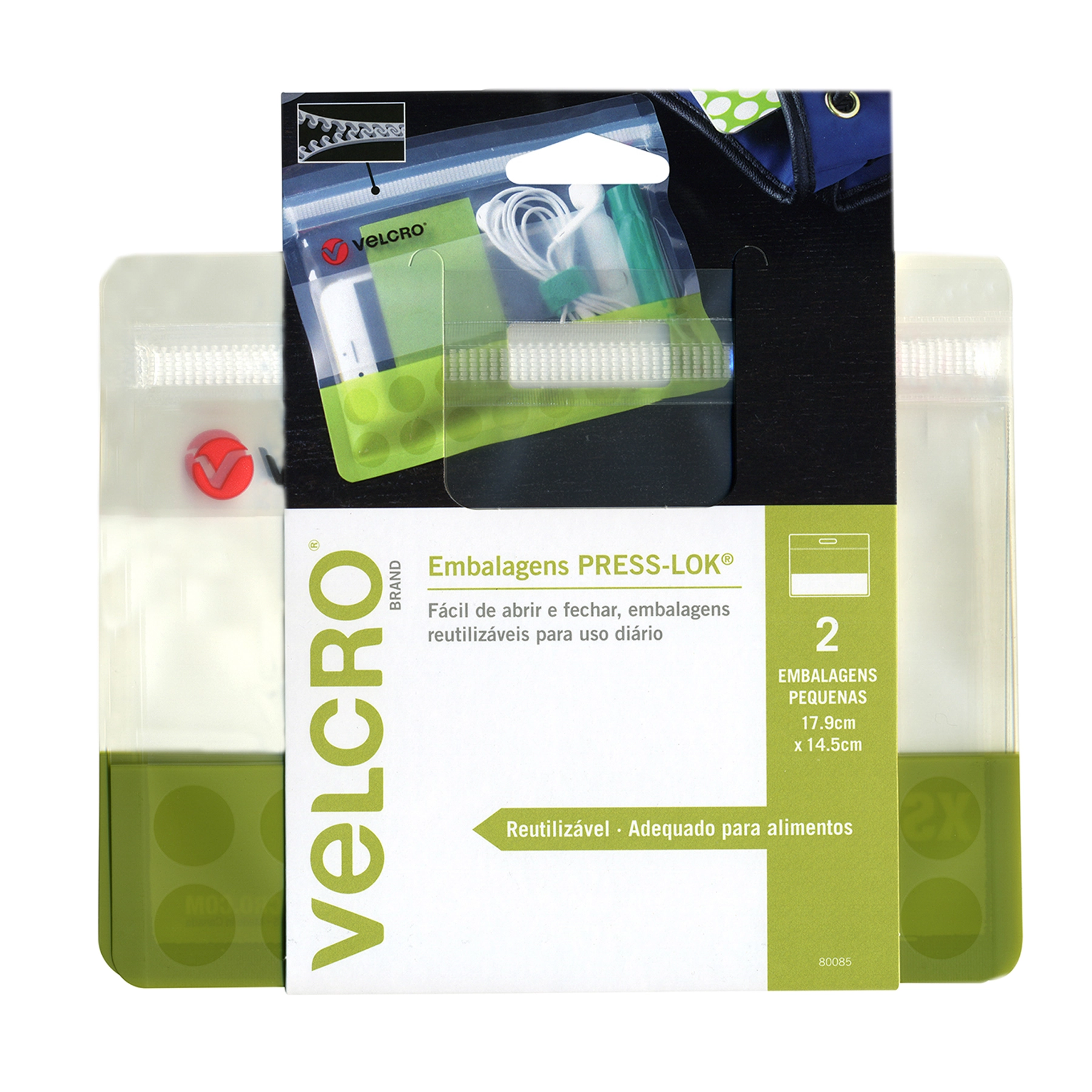 Embalagem PRESS-LOK® Mini 17,9x14,5cm Verde Marca VELCRO® 2 unidades