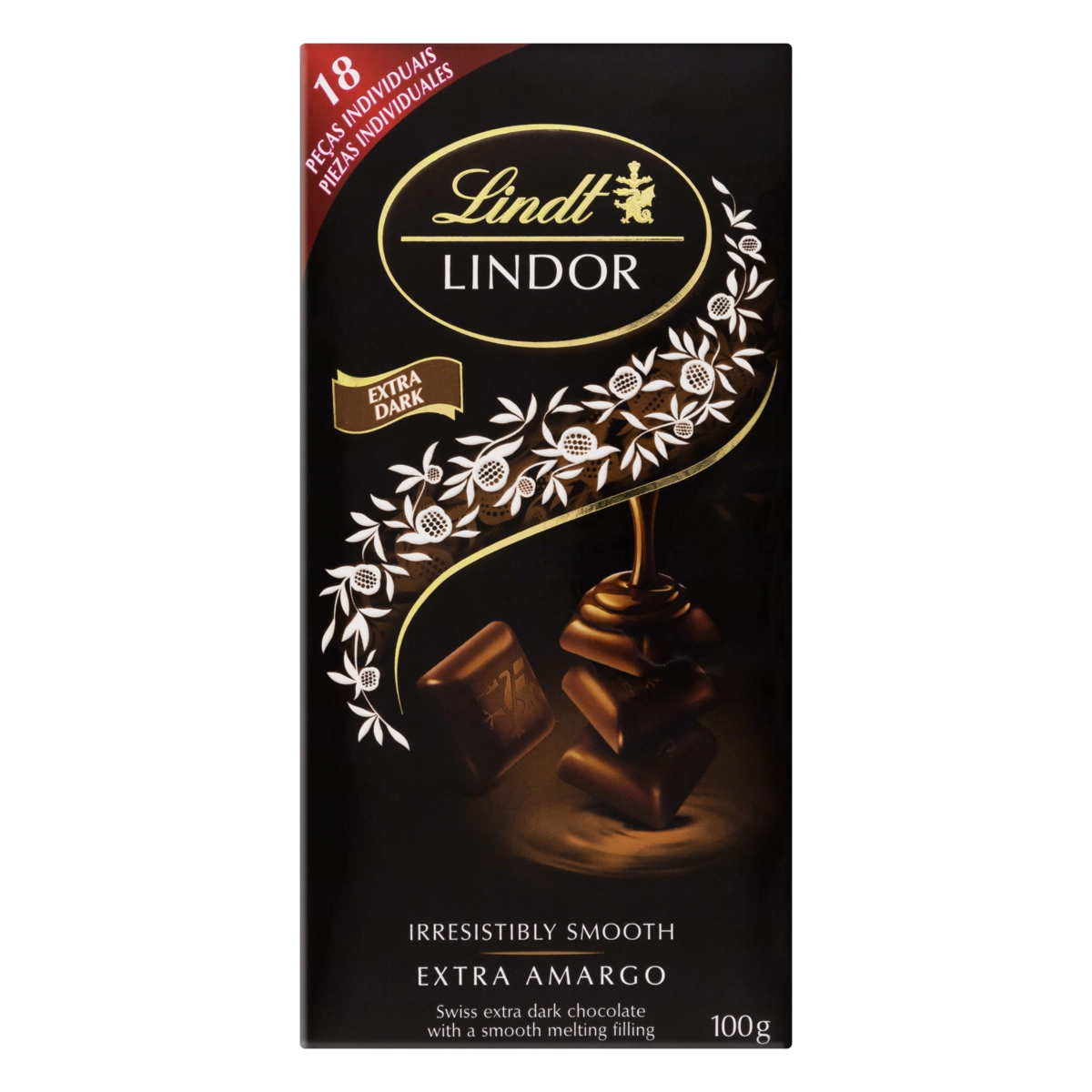 Chocolate Suíço Extra Amargo Recheio Cremoso Lindt Lindor Caixa 100g 18 Unidades
