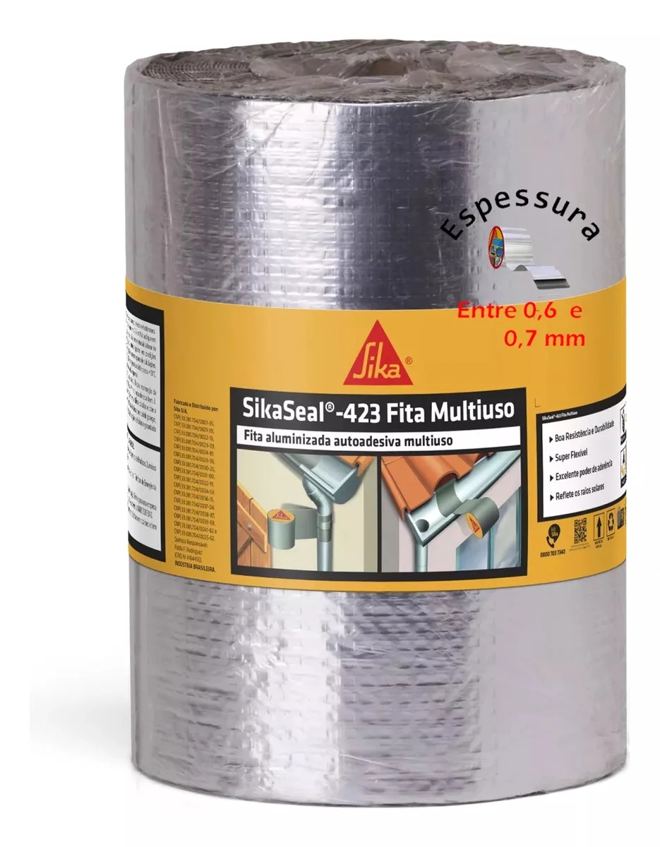 Fita Autoadesiva Aluminio Sikaseal 423 Multiuso - 20cm X 10m