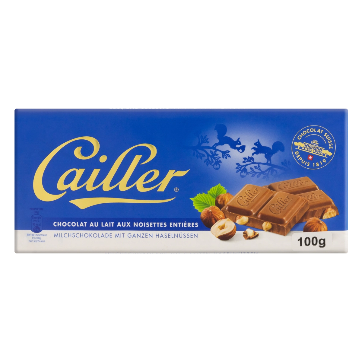 Chocolate Suíço Ao Leite 31 Cacau Com Avelãs Inteiras Cailler Cartucho 100g