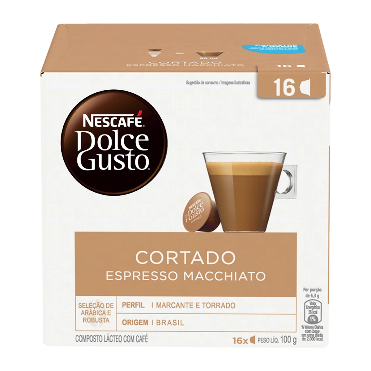 Composto Lácteo Em Cápsula Cortado Espresso Machiato Nescafé Dolce Gusto Caixa 100g 16 Unidades