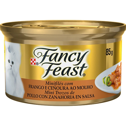Minifilés Para Gatos Adultos Frango E Cenoura Ao Molho Fancy Feast Lata 85g