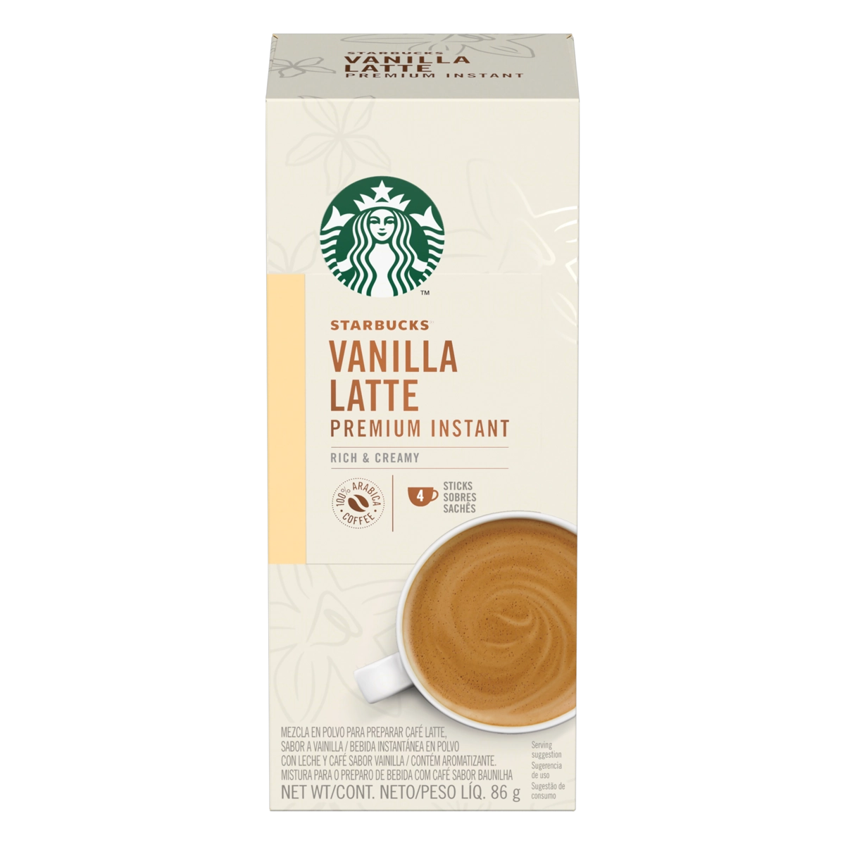 Mistura Para Bebida Com Café Em Sachê Vanilla Latte Starbucks Premium Mixes Caixa 86g 4 Unidades