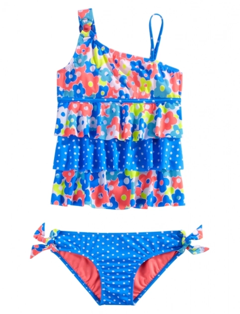 Justice Girls Floral Dot Tank Topini Swimsuit Aquatic Size 7