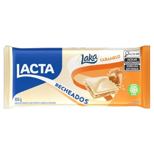 Chocolate Branco Recheio Caramelo Lacta Laka Recheados Pacote 104g