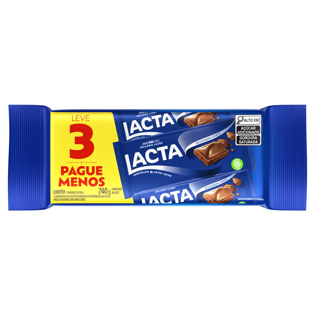 Pack Chocolate Ao Leite Lacta Pacote 240g 3 Unidades Leve Mais Pague Menos