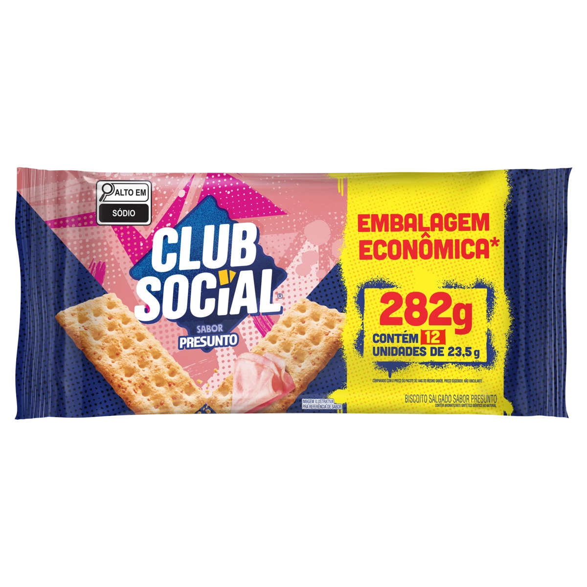 Pack Biscoito Presunto Club Social Pacote 282g 12 Unidades Embalagem Econômica