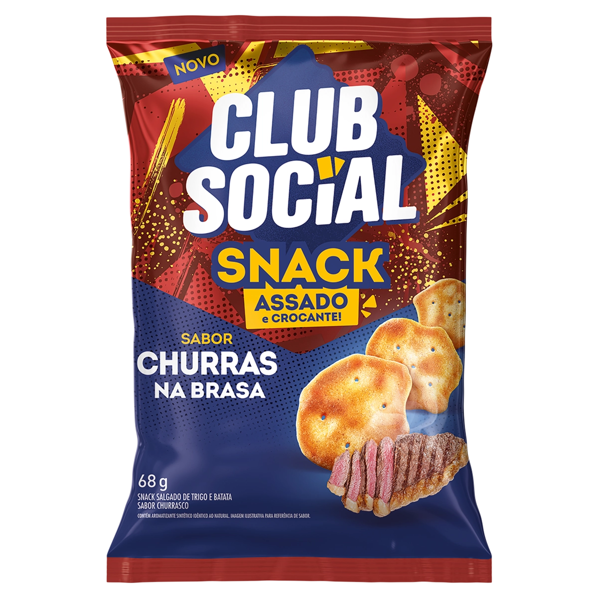 Snack De Trigo E Batata Assado Crocante Churras Na Brasa Club Social Pacote 68g