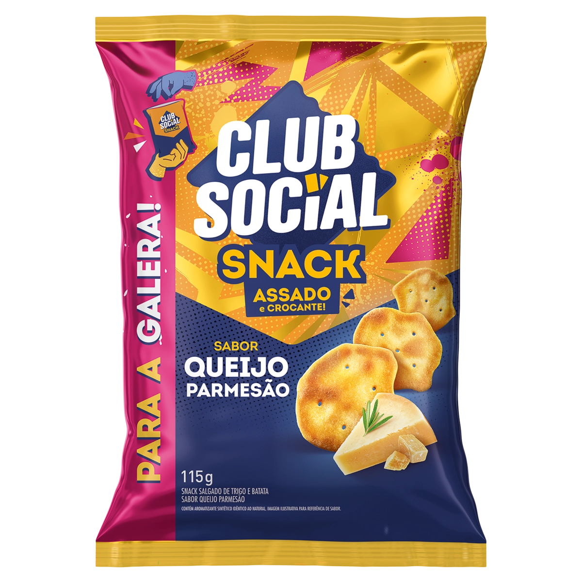 Snack De Trigo E Batata Assado Crocante Queijo Parmesão Club Social Para A Galera Pacote 115g