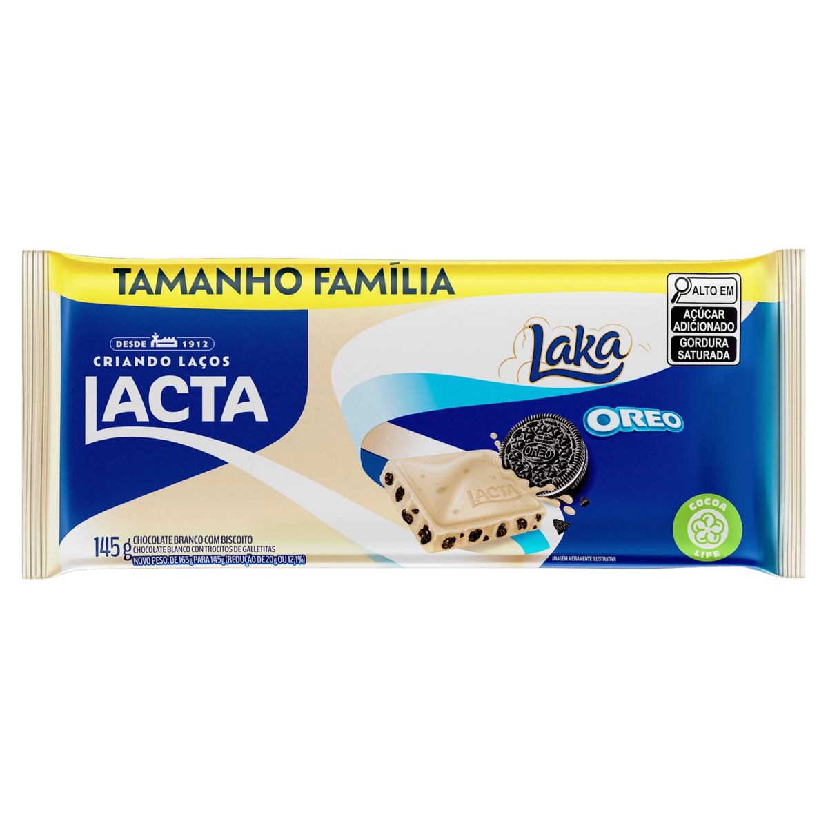 Chocolate Branco Com Biscoito Oreo Lacta Laka Pacote 145g Tamanho Família