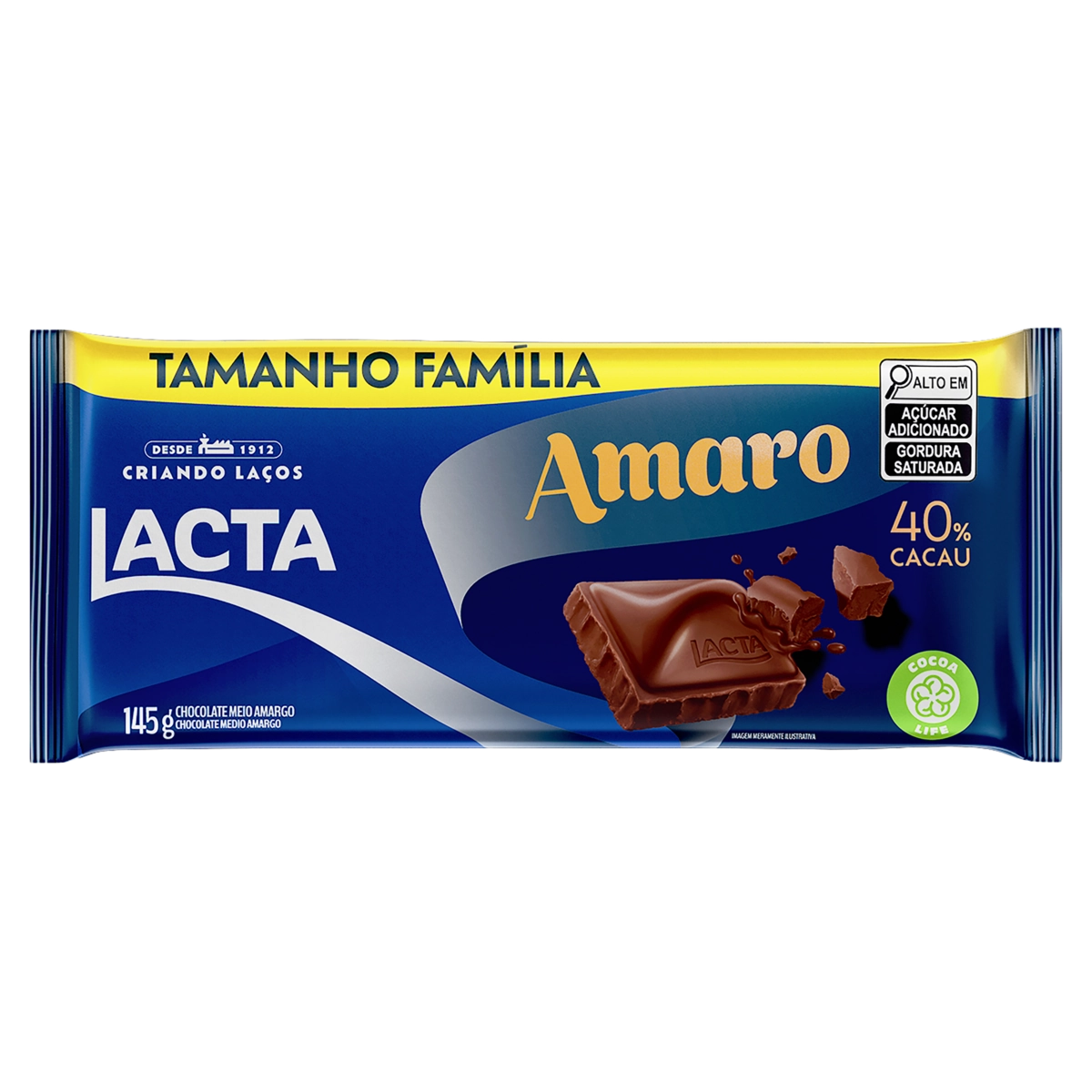 Chocolate Meio Amargo 40 Cacau Lacta Amaro Pacote 145g Tamanho Família