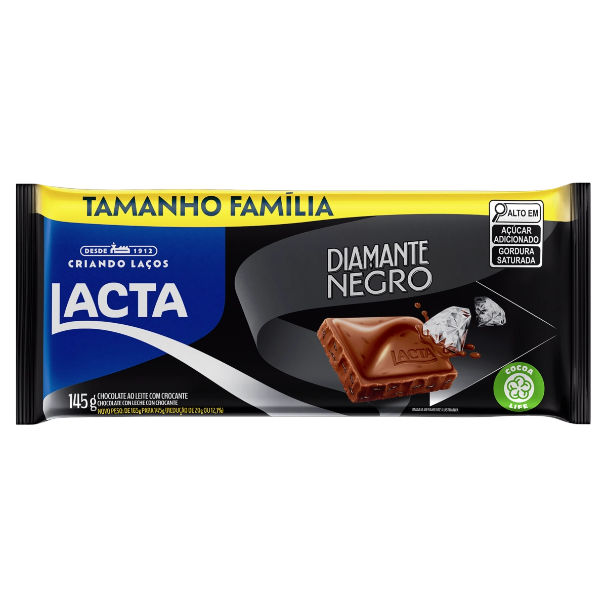 Chocolate Ao Leite Crocante Lacta Diamante Negro Pacote 145g Tamanho Família