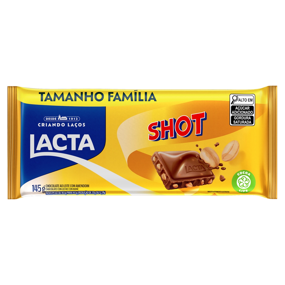 Chocolate Ao Leite Com Amendoim Lacta Shot Pacote 145g Tamanho Família