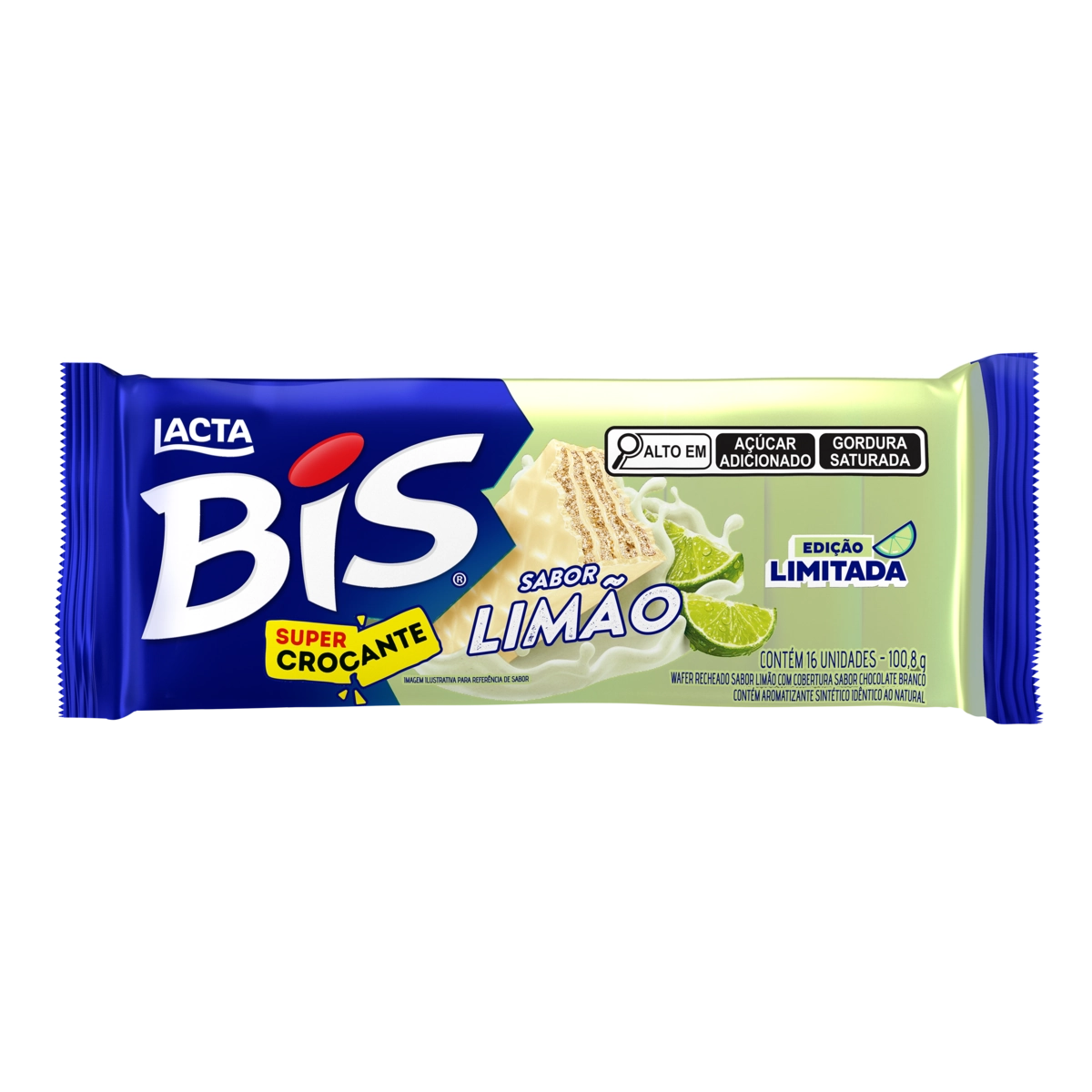 Wafer Recheio Limão Cobertura Chocolate Branco Lacta Bis Pacote 100,8g
