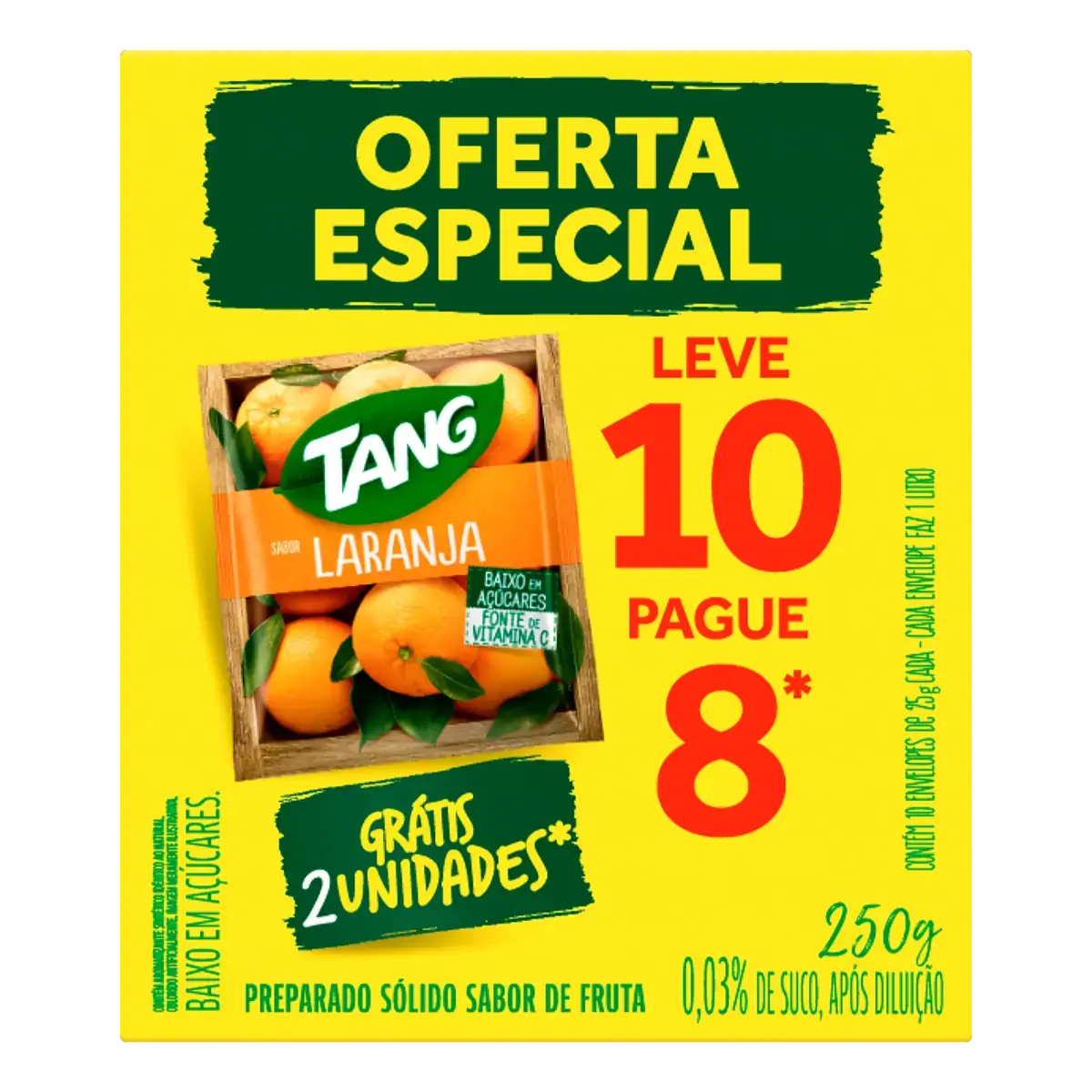 Refresco em Pó Laranja Tang Caixa 250g Leve 10 Pague 8 Unidades